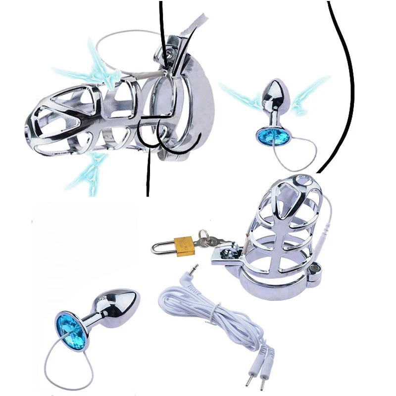 Electro Sex Toys Electric Sex Toys SM Player Electric Shock Accessories Electric Stimulate Anal Vagina Plug Penis Ring Cock Cage Glans Cap Scrotum Sleeve Bdsm Toys