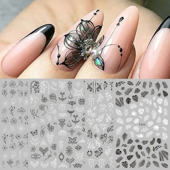 

1pcs Black White Design 3D Adhesive Nail Sticker Sliders Flowers Geometry Transfer Decals Manicure Decoration Tips NTF564-573