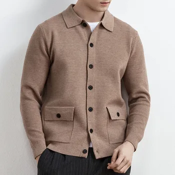 

Men's sweater 2019 autumn and winter new solid color cardigan bag knit sweater youth personality fashion trend men's clothing