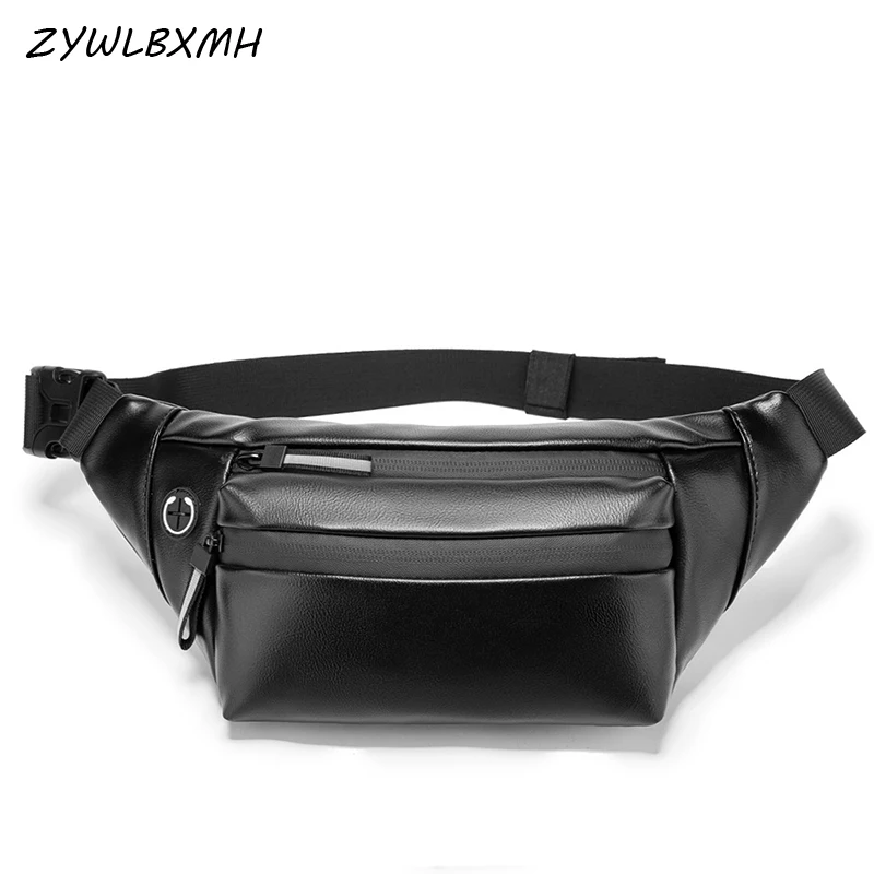 

ZYWLBXMH Banana Bag Multiple Pockets Waist Pack Headphone Plug Waist Bag Men's Chest Bag Waterproof PU Leather Belt Bag sac