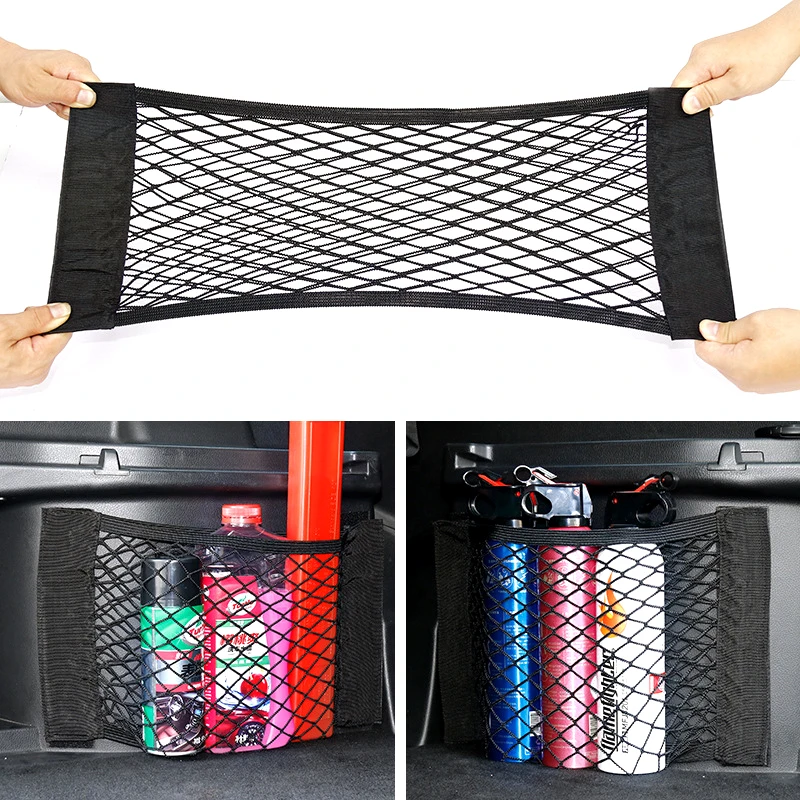 Tamaño a 4 Auto trasero asiento para maletero cadena red elástica magia etiqueta bolsa de red de almacenaje bolsillo de la jaula de organizador asiento mochila
