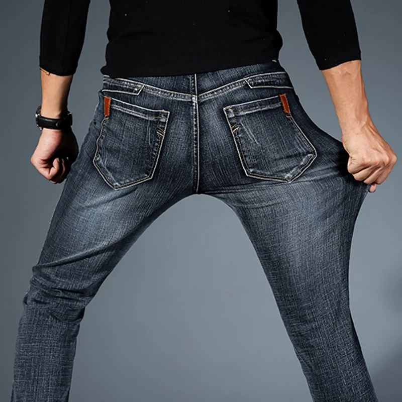 New High Quality Mens Fashion Black Blue Jeans Men Casual Slim Stretch Jeans Classic Denim Pants