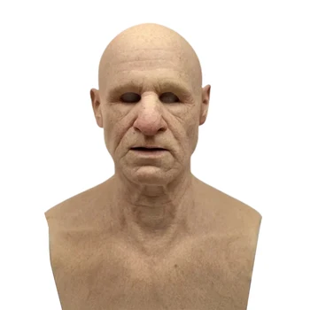 

Accessories Masquerade Cosplay New Year Adult Wrinkle Creepy Old Man Face Cover Bald Latex Props Halloween Party Realistic