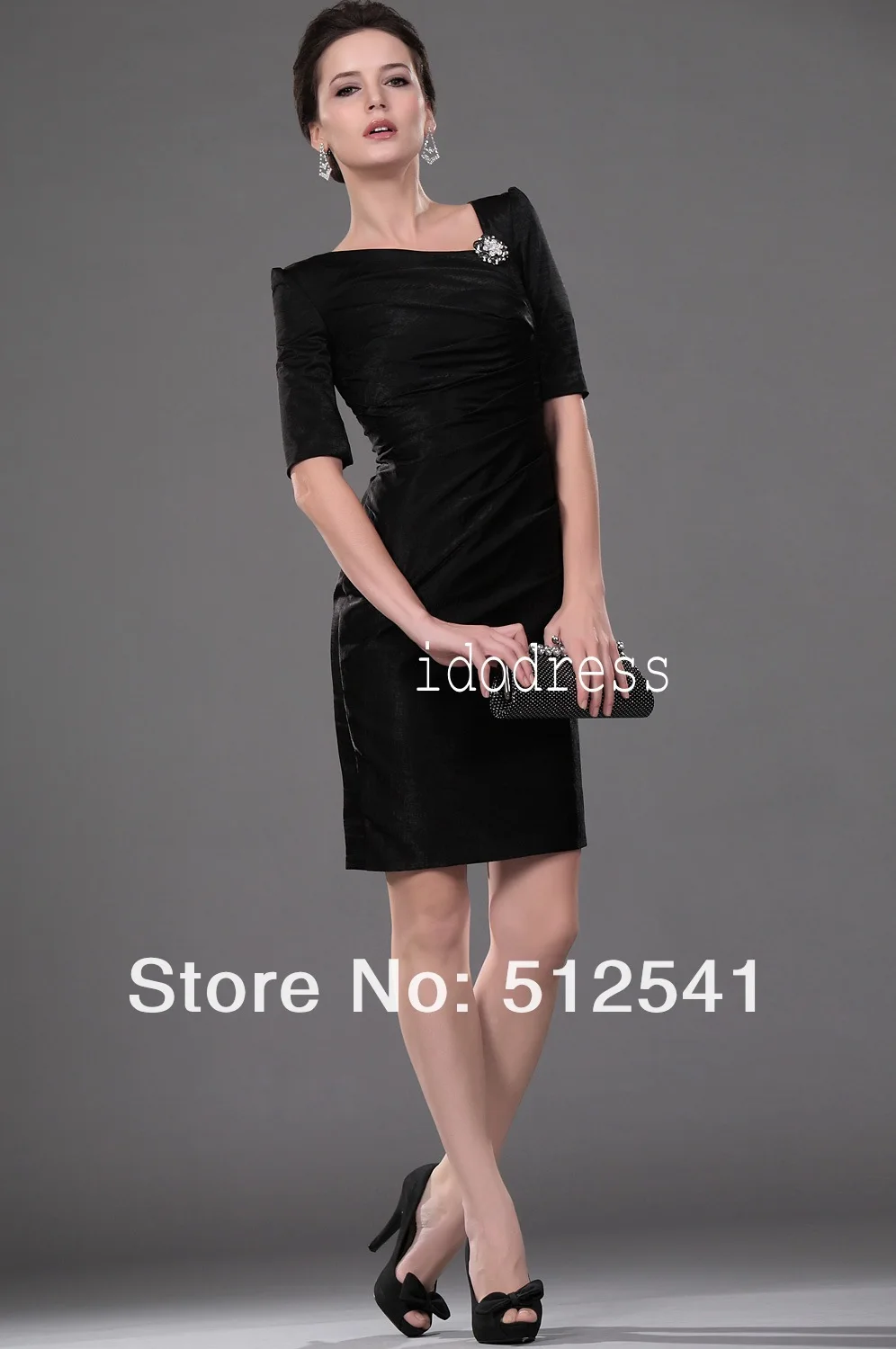 Vestido de madrinha, высокое качество,, платья для матери невесты, Черная кепка, половина рукава, квадратный вырез, облегающее платье выше колена
