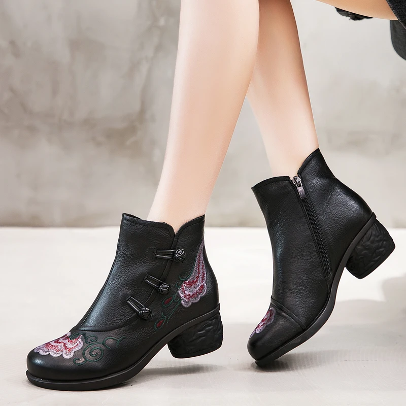 GKTINOO/обувь из натуральной кожи; женские ботинки; коллекция года; сезон осень-зима; винтажные ботильоны ручной работы; мягкая повседневная женская обувь на высоком каблуке
