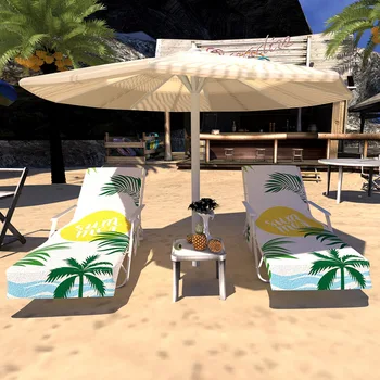 

Vacation Foldable No Sliding Beach Chair Cover With Pockets Hotel Patio Pool Washable Superfine Fiber For Sun Lounger Dustproof