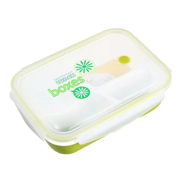 Keythemelife Lunch Boxs Tableware Food Container Bento Video Show With Soup Bowl Children Dinnerware for Students - Цвет: Зеленый