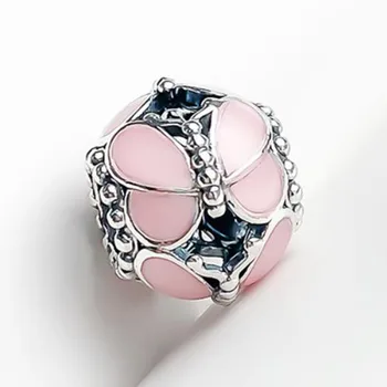 

100% 925 Sterling Silver Bead New Pink Butterfly Beads Fit Pandora Women Bracelet & Necklace Diy Jewelry