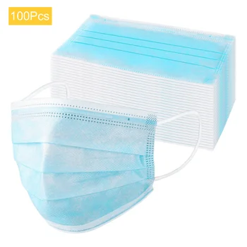 

100Pcs PM2.5 Disposable Dust-proof Masks For Adults Unisex Non-woven Three-layer Breathable Mouth Face Mask For Outdoor Travel