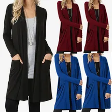 Женский кардиган с открытой передней частью, свитер с длинным рукавом и карманами, свободная драпировка
