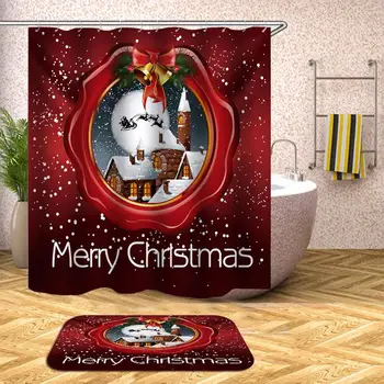 

35Christmas Shower Curtain Snowman Santa Claus Waterproof Bath Curtains Bathroom For Bathtub Bathing Cover Large Wide