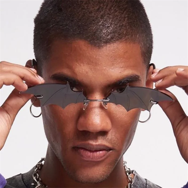 big black sunglasses Cool Modelling Sunglasses Rimless Funny Sun Glasses Anti-UV Spectacles Bat Eyeglasses Halloween Adumbral Masquerade Goggle big black sunglasses