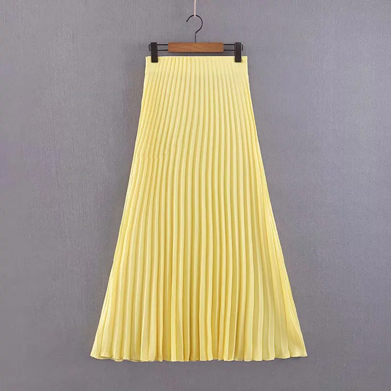 

Xl-1998 Solid Color High-waisted Pleated Side Zip Mid-length Skirt