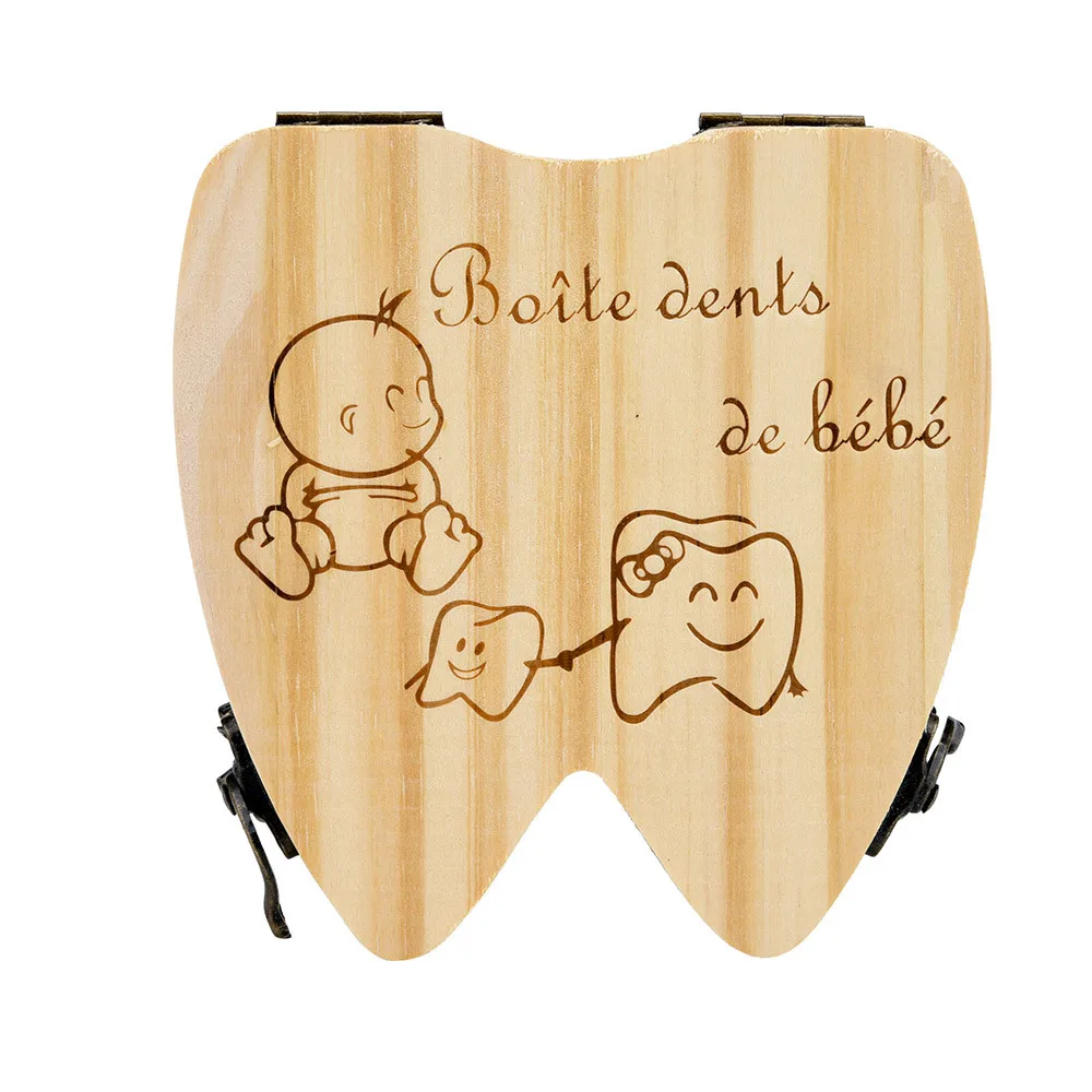 

New French Kids Tooth Box Organizer Baby Save Milk Teeth Wood Storage Box Girl Teeth Save Container Organizer Fairy Case