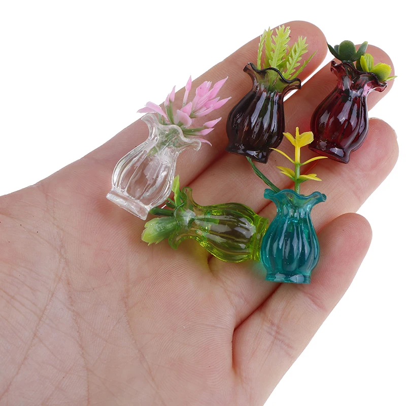 

5pcs Dollhouse Miniatures 1:12 Colorful Mini Ceramic Pot DIY Handmade Doll House Kitchen Ceramic Decora vase+flower