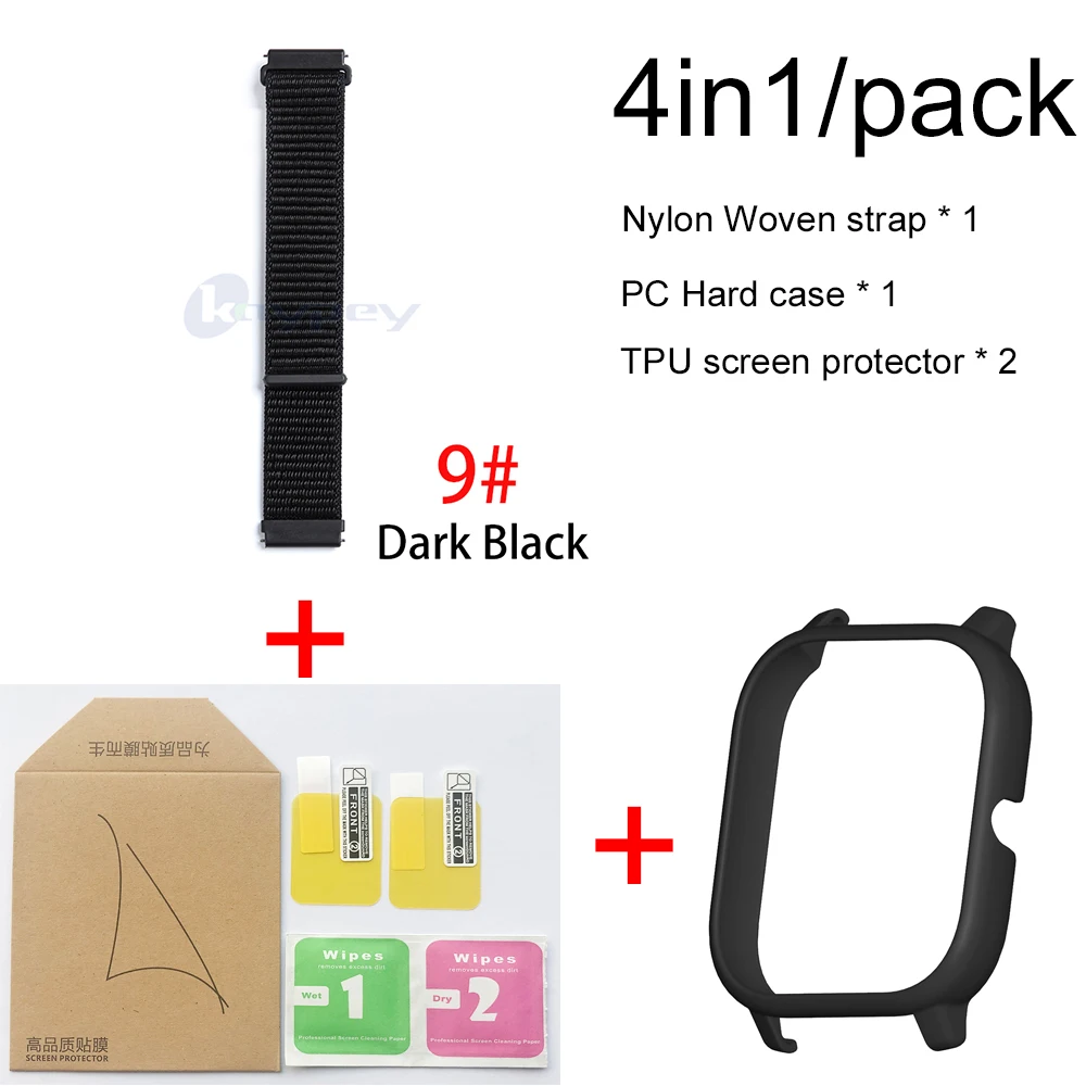 4в1 для Xiaomi Huami Amazfit GTS нейлоновый тканый Ремешок Браслет Smartwatch Браслет Amazfit GTS чехол с защитой экрана - Color: 9-Black case