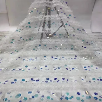 

White Sequence Embroidery Tulle Net Lace African French Mesh Lace Fabric with Sequins and Flower for Wedding Dress