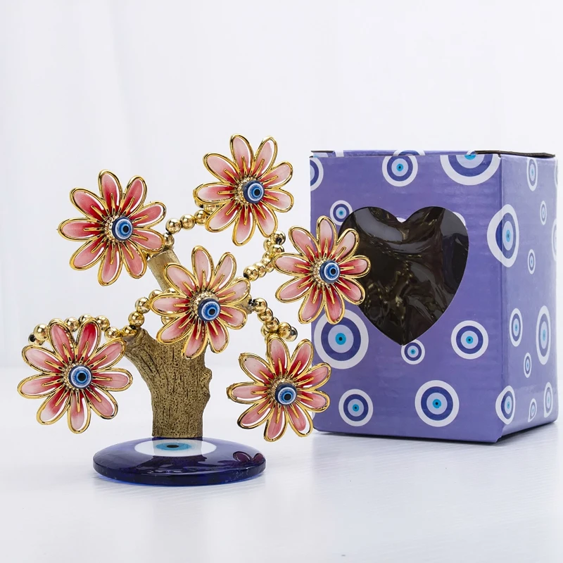 H& D Смола голубого сглаза дерево розовые цветы декоративная статуэтка Фэншуй Декор для дома и офиса отличный подарок на день рождения/Рождество