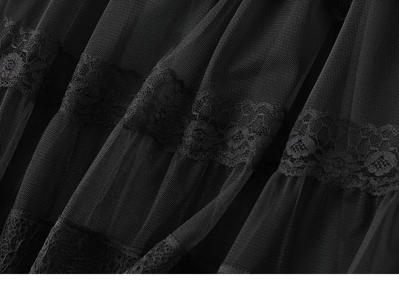 TIGENA אופנה תחרה טול ארוך חצאית נשים 2021 אביב קיץ אלגנטי קו גבוהה מותניים אמצע אורך רשת חצאית נקבה גבירותיי