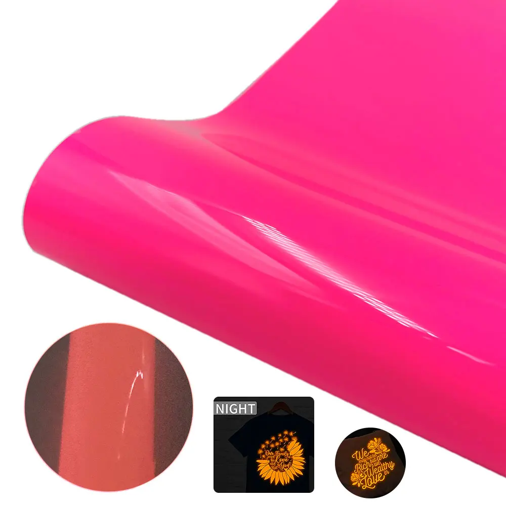 Glow in The Dark Heat Transfer Vinyl Film Luminous Christmas Rose Red Iron-on HTV for Tshirts Hats Helmet Eco-Friendly Materials