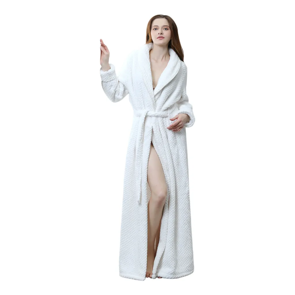 White Женский плотный халат из кораллового флиса, халат, халат, Пижама, одежда для сна с карманами, теплые зимние пижамы для влюбленных пар, халаты# T1G - Цвет: White