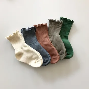 

Baby Solid Color Floor Socks Kids Spring/Summer Kawaii Socks Korean Japan Style Baby Tube Socks Baby Girls Ruffle Socks 0-6Years