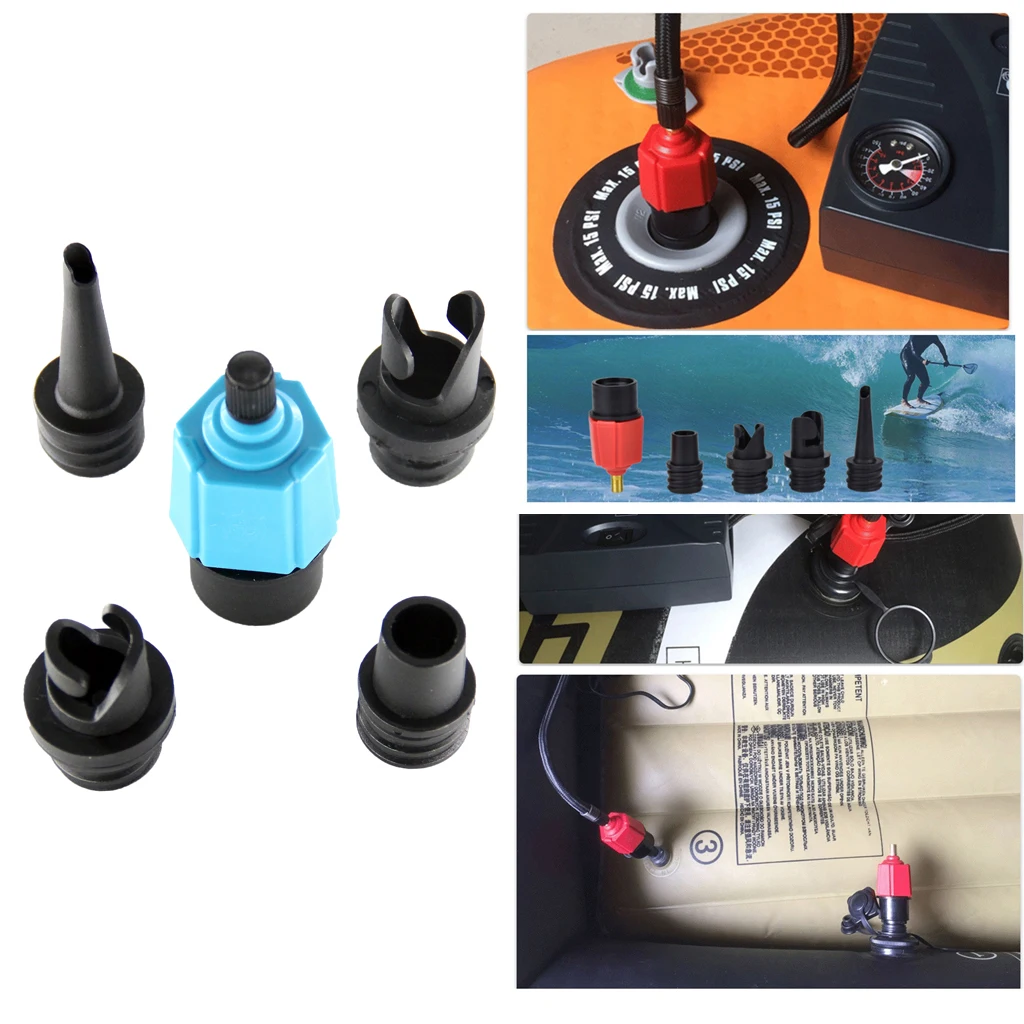 4 in 1 Inflatable Boat Pump Adaptor Compressor Air Valve Converter Adapter with 4 Nozzles for Stand Up Paddle Board, Rubber Raft