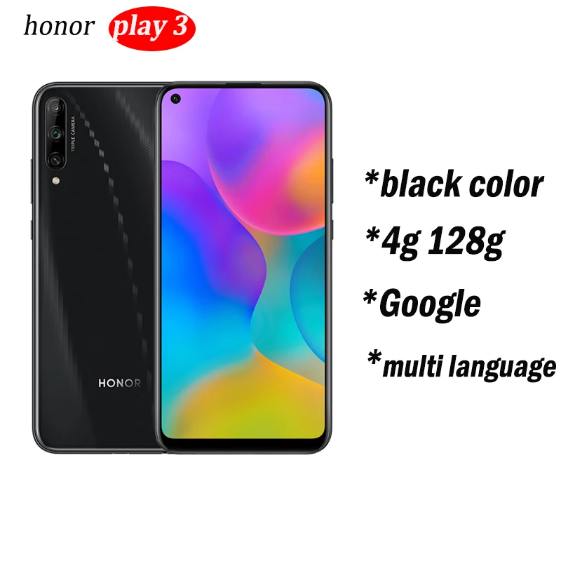 Honor play 3 смартфон 4000 мАч батарея Kirin 710F 48MP камера Android 9,0 6,3" ips 1560X720 - Цвет: 4g128g black