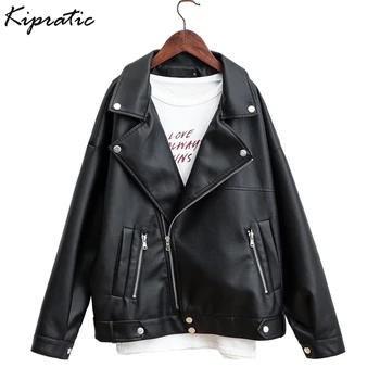 

Plus Size New Loose PU Faux Leather Jacket Women Classic Moto Biker Jacket Lady Basic Coat Spring Autumn Outerwear Streetwear