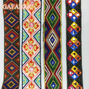 

1Yard beautiful Ethnic Bright Webbing Lace Ribbon FABRIC Brand Lace Trim DIY Clothes Bag Accessories Embroidered webbing Fabric