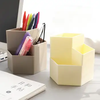 

Desktop Storage Box Hexagonal Office Pen Pencil Holder Desk Organizer Stationery Supply