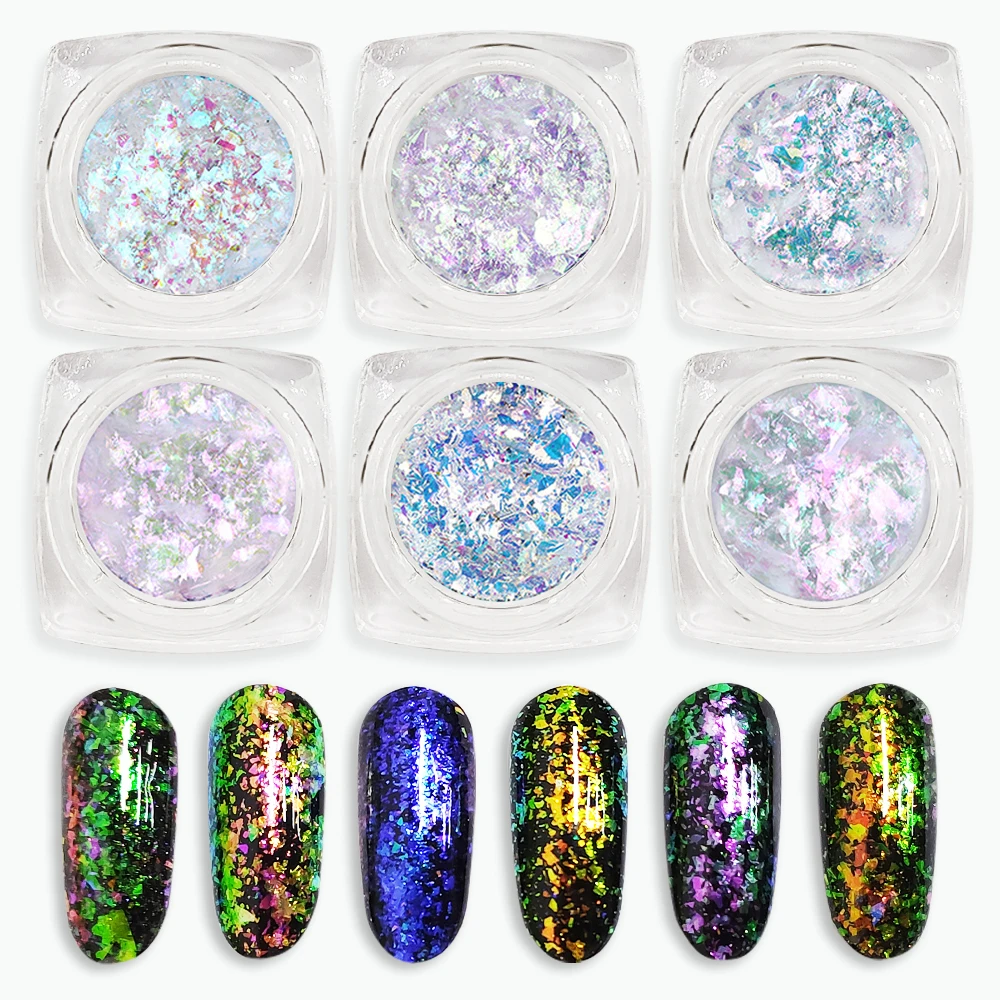 1Box Magic Starry sky Mirror Effects Holographic Chameleon Transparent Rainbow Nail Art Flake Pigment Powder Nail Art Powder