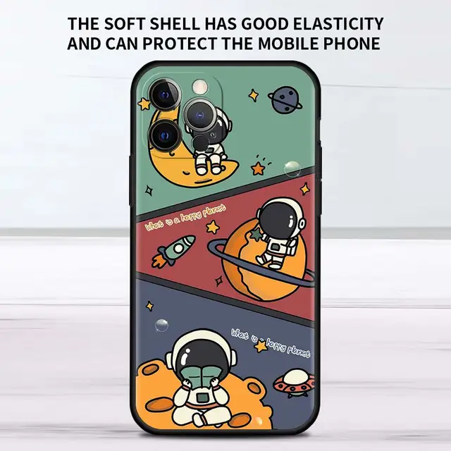 Star Astronaut Cute Case For Apple iPhone 11 13 12 Pro 7 XR X XS Max 8 6 6S Plus 5 5S SE 2020 13Pro Black Phone Cover Capa B07