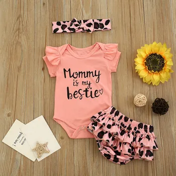 

Baby's Summer Clothing Toddler Kids Baby Girls T-Shirt Letter Romper Leopard Shorts Headbnads Outfits Sets детская одежда