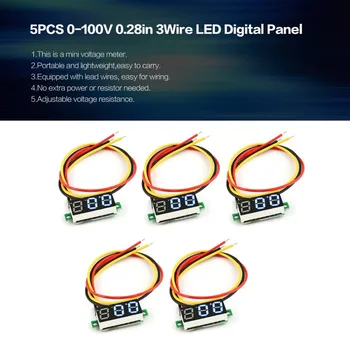 

5PCS 100V 0.28in 3 Wire LED Digital Display Panel Voltmeter Electric Voltage Meter Volt Tester for Auto Battery Car Motorcycle
