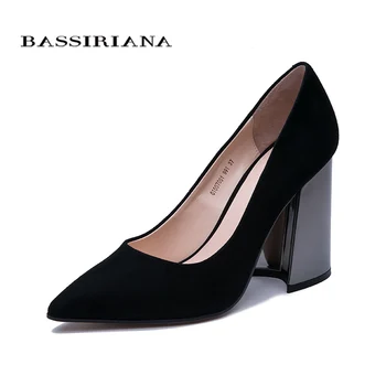 

Bassiriana 2020 Spring New pointed high heel women's shoes genuine leather suede black high heel comfortable