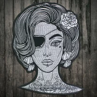 Buy Punk Style Patches Beauty Girl Flower Applique Iron On Stickers Large Finger Embroidery Patches For Biker Clothing Large Patches Online - Image 5
