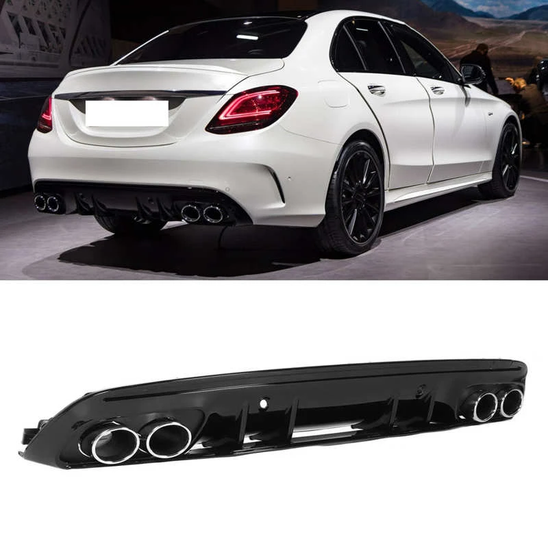 For C43 Look Diffuser Sliver Chrome Quad Exhaust Tips Fit For Mercedes
