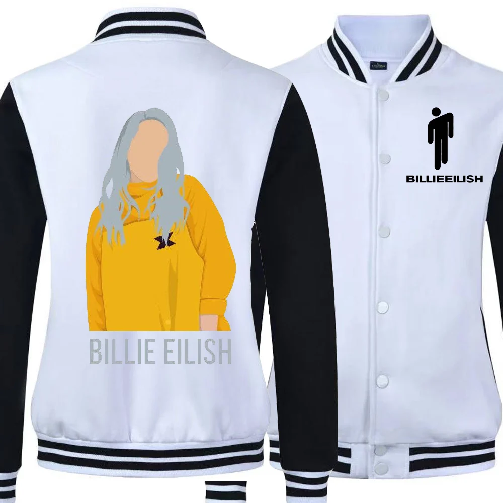 

Hot Sale Men's Baseball Jackets Billie Eilish Print Casual Men Bomber Series Jacket Military Plus Velvet Coats College Uniform