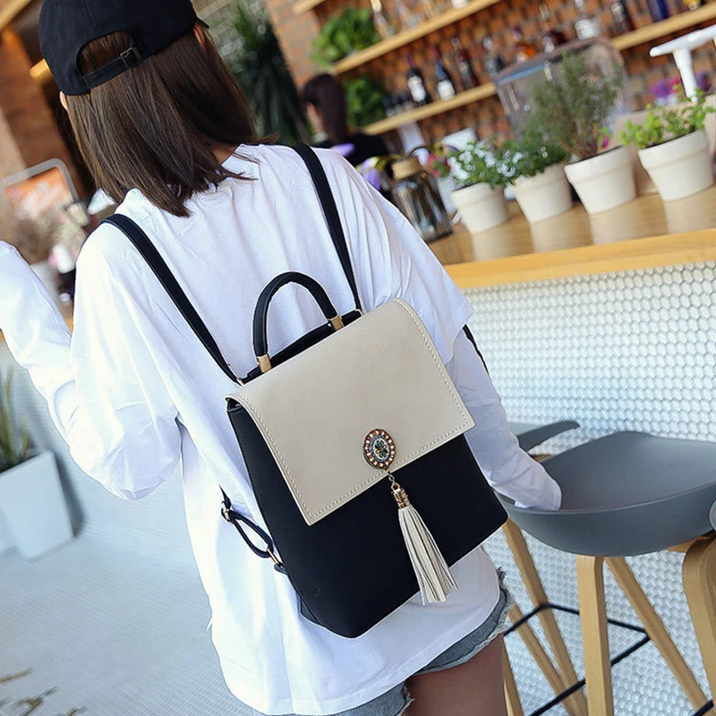 Новинка, женский рюкзак из искусственной кожи, Корейская Сумочка, рюкзаки, модная версия тренда, женские сумки с кисточками, цвета хаки, серый, черный