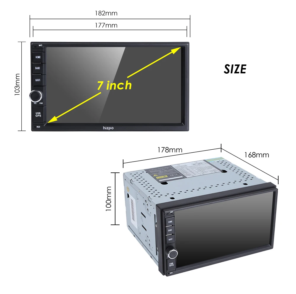 Perfect 7"Hizpo 4G+64G Android9.0 OctaCore Universal Car Audio Stereo GPS Navigation Double 2Din 1024*600 HD Head Unit Multimedia Player 3