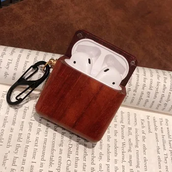 

Simple Fashion Wooden Wireless Bluetooth Earphone Protective Case With Keychain Earbuds Protective Cover Full Protection