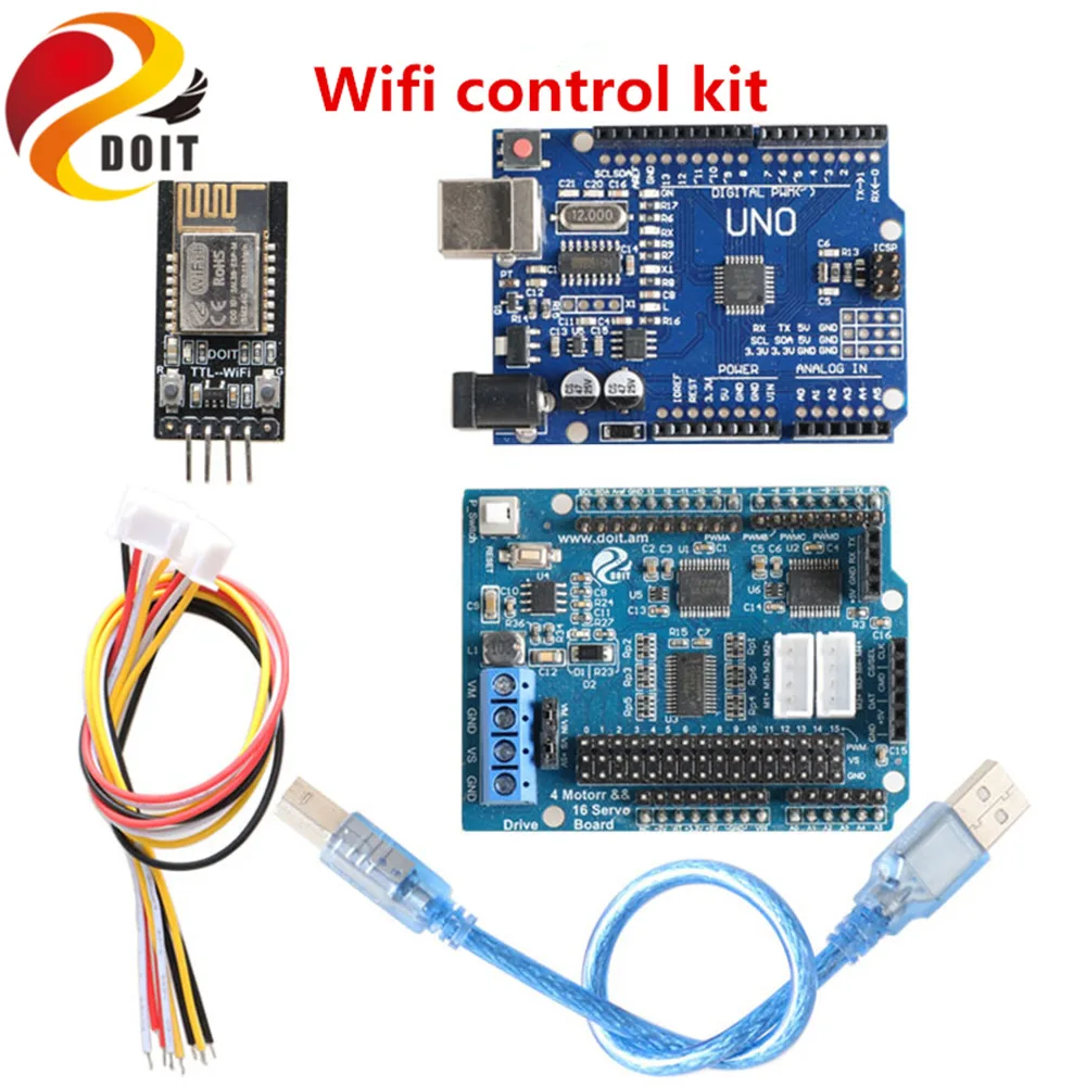 SZDOIT Wi-Fi/Bluetooth/ручка Управление комплект 16-канальный серво и 4-канальный двигатель привода доска+ макетная плата RC робот для Arduino