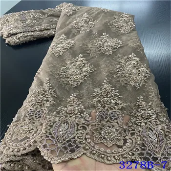 

Top Quality African Handmade Beaded Lace Fabric With Beads African Lace Styles Gold Nigerian Lace Fabric For Wedding NA3278B-1