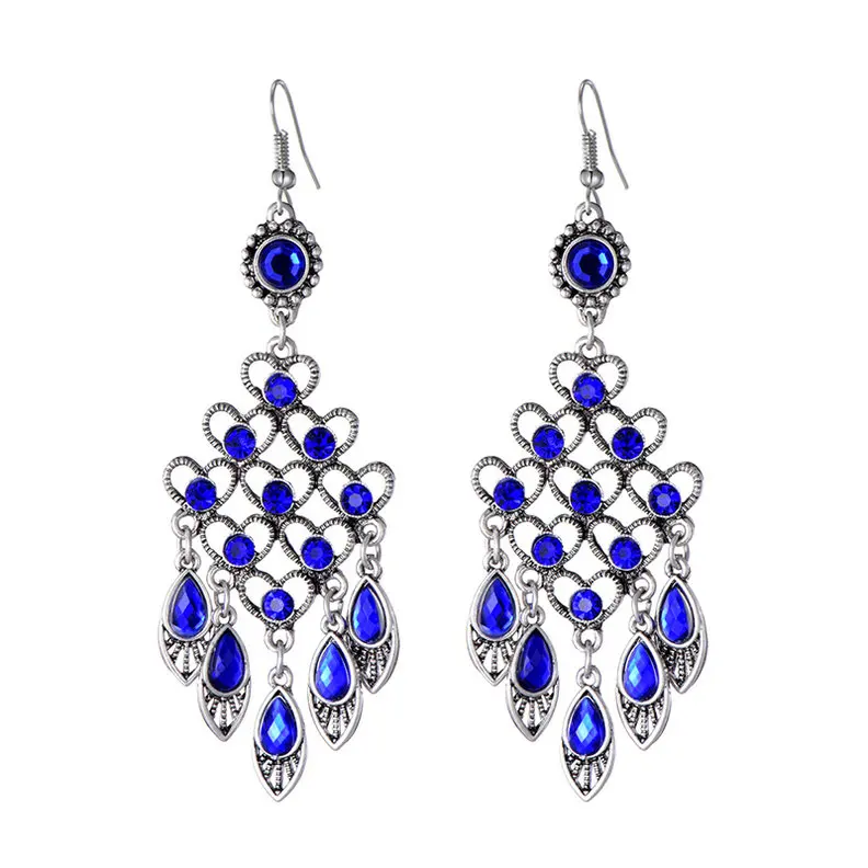 Royal Blue Этническая Цыганская массивная Висячие серьги для женщин, винтажное геометрическое сердце, Кристалл, Свадебные Висячие серьги, модные ювелирные изделия brincos - Окраска металла: Royal Blue