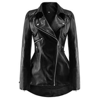 

Black PU Leather Motorcycle Jacket Women Autumn Top Fashion Hot Sale Outerwear Zipper Cool Slim Fitness Female Goth Casual Coat