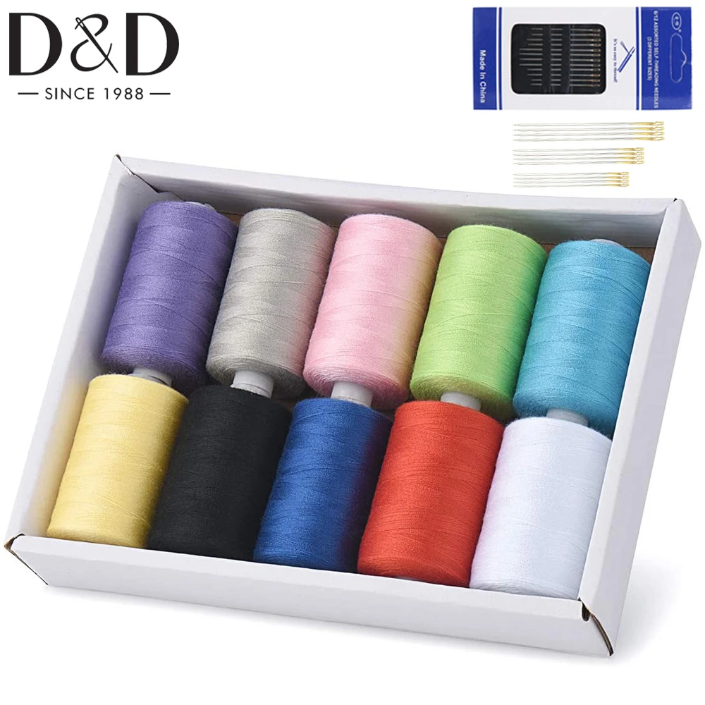 D&D 1000 Yards Per Spool 40S/2 Polyester Thread Sets with Box 10 Colors