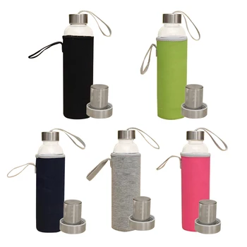 

Glass Sport Water Bottle with Tea Filter Infuser Protective Bag 550ml Pink