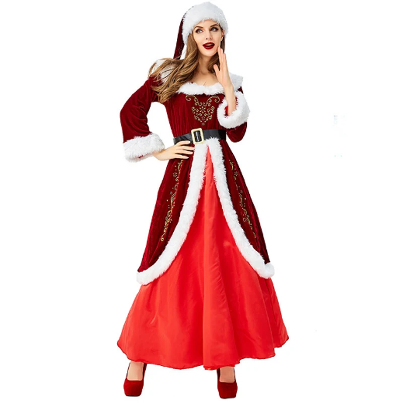 Роскошный Рождественский костюм Санта-Клауса; маскарадный костюм для родителей и детей на Рождество; Карнавальный костюм для сцены; нарядное платье для вечеринки