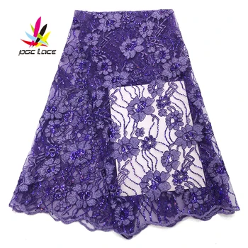 

High Quality African Sequence Fabrics Purple Color Nigerian French Tulle Mesh Lace for Women Dresses Sequins Lace Fabric NI2263